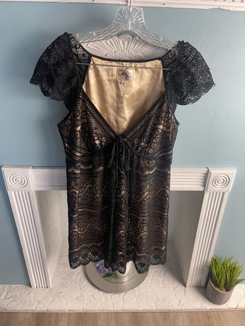 An Original Milly of New York Vintage Black Lace Overlay Dress with Silk Lining